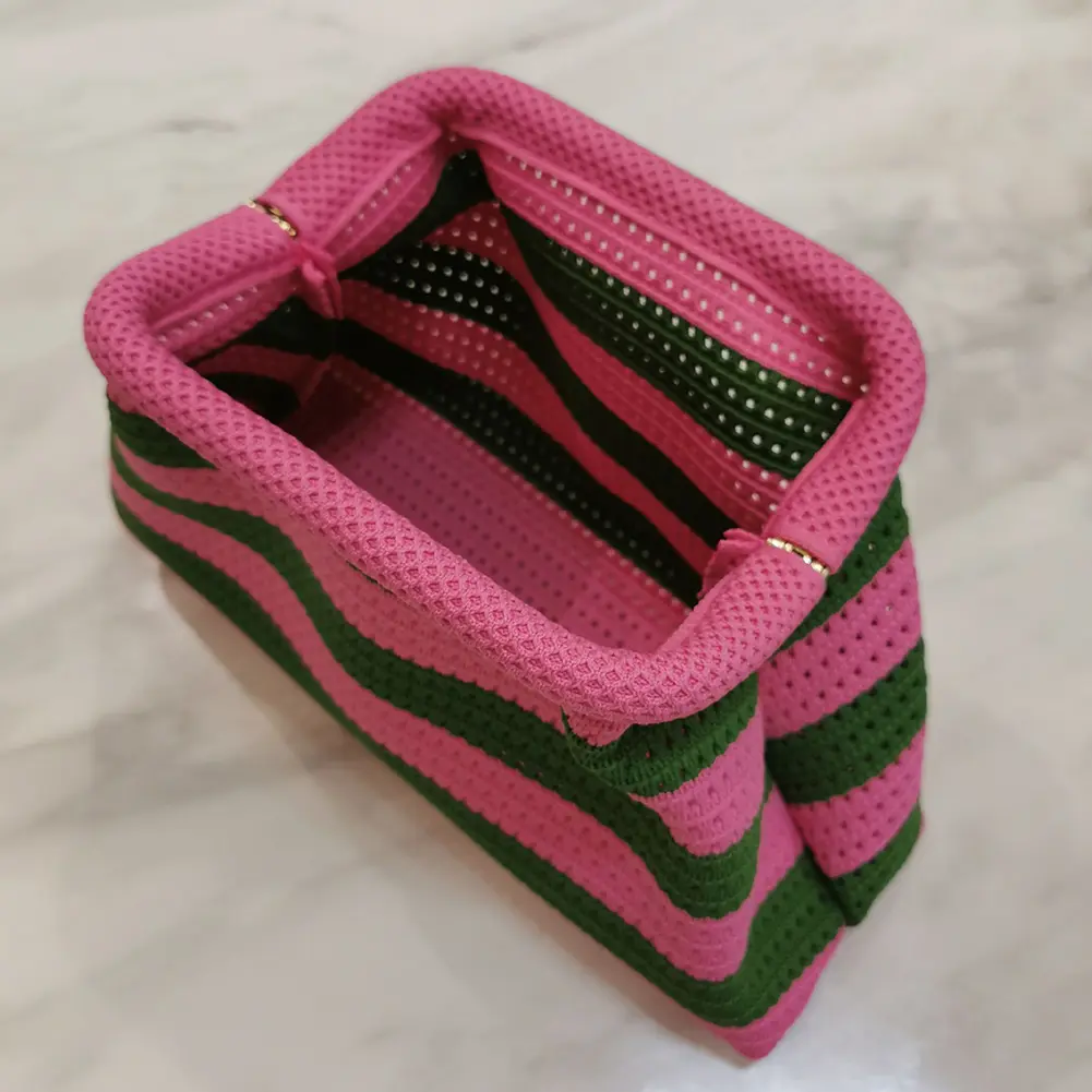 Summer Beach Clutch Bag Striped Color Small Crochet Handbag Knitting Dumpling Purse Handmade Woven Hollow Colorblock Evening Bag