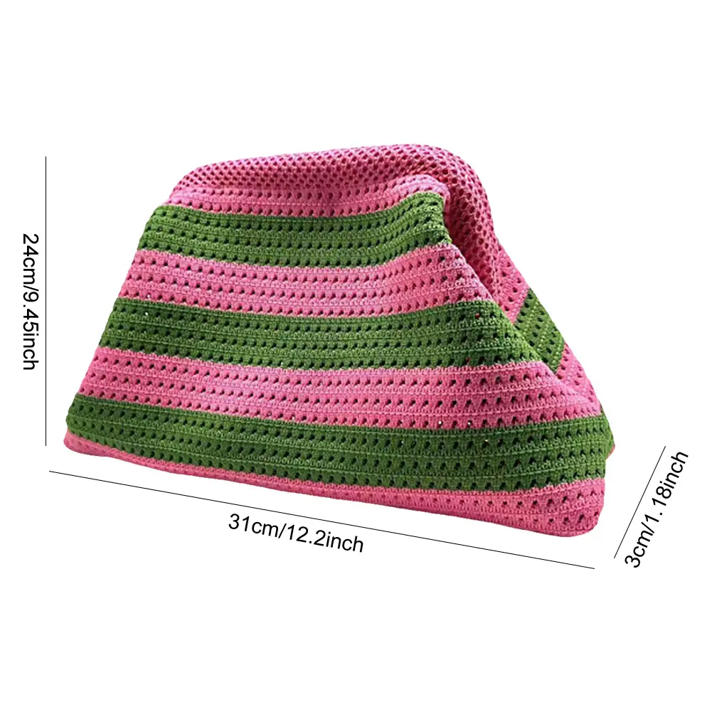 Summer Beach Clutch Bag Striped Color Small Crochet Handbag Knitting Dumpling Purse Handmade Woven Hollow Colorblock Evening Bag