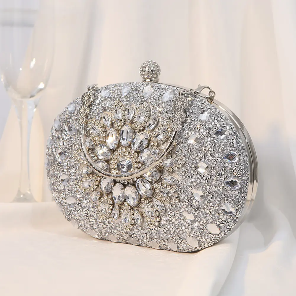 Luxury Rhinestone Dinner Bag New Sunflower Inlaid Diamond Evening Bag Sparkly Banquet Phone Purse Women's Wedding Crystal Clutch