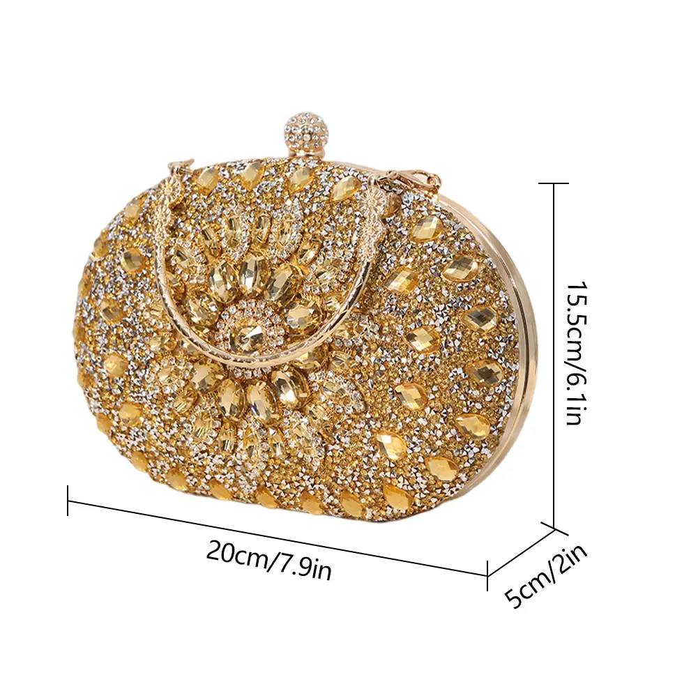 Luxury Rhinestone Dinner Bag New Sunflower Inlaid Diamond Evening Bag Sparkly Banquet Phone Purse Women's Wedding Crystal Clutch