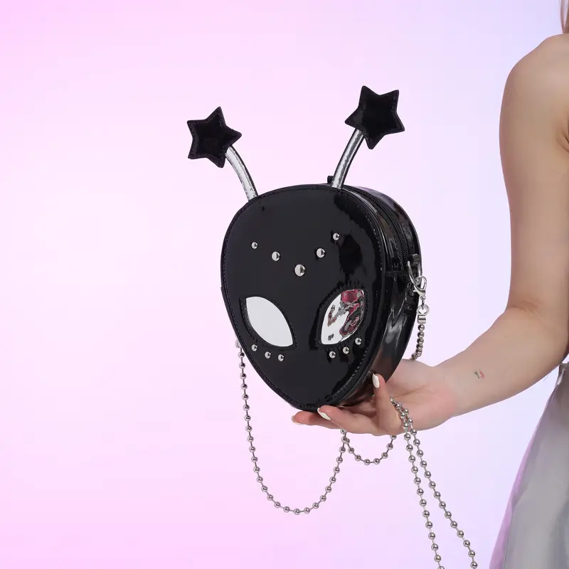 PU Leather Alien Pattern Shoulder Purse Removable Chain Women Mini Crossbody Bag Halloween Style for Shopping Travel