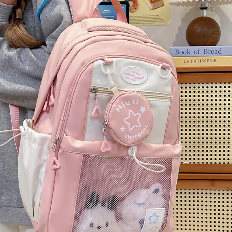 Sweet Cute Girl's Backpack Student  Fashion Drawstring Large Book Bag Y2K Korean Travel Bags Kawaii Shoulder Bag for High School