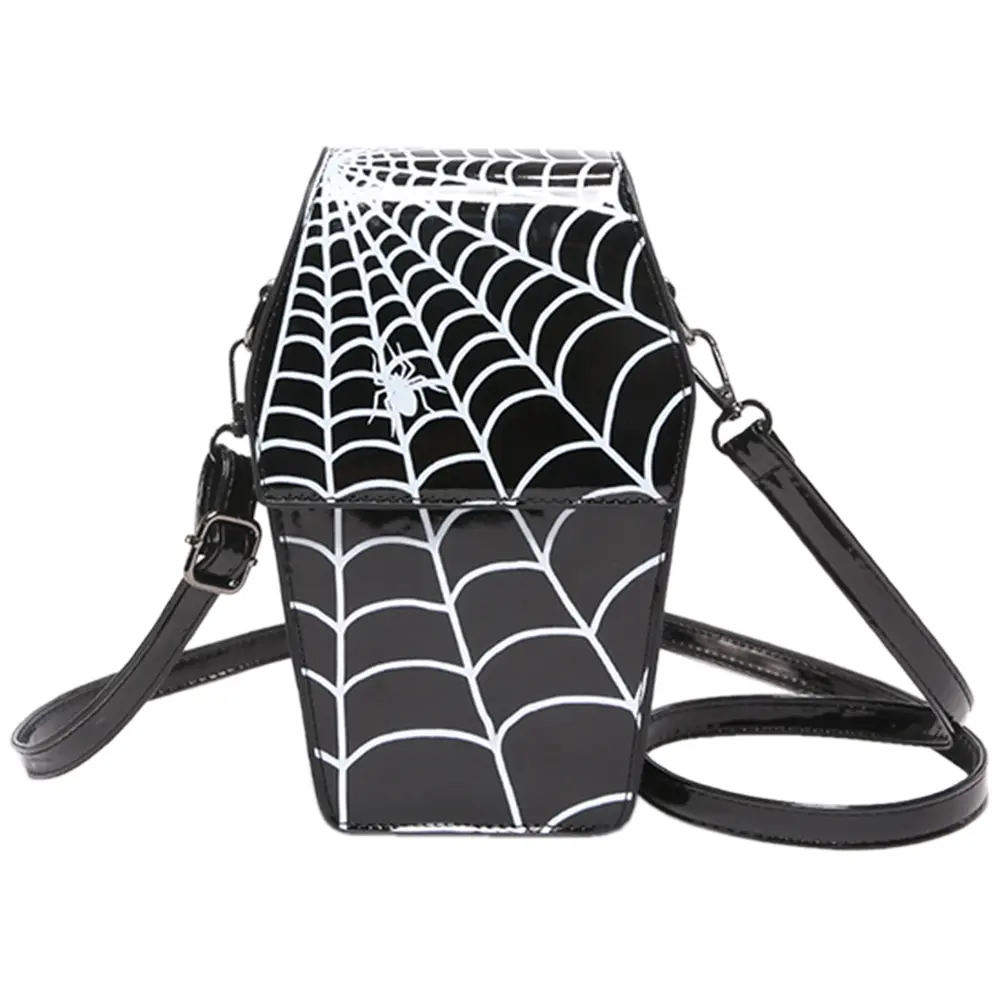 Halloween Purse Spider Web Pattern Novelty Sling Bag  Gothic Coffin Shape Crossbody Bags PU Leather Women Shoulder Bag Phone Bag
