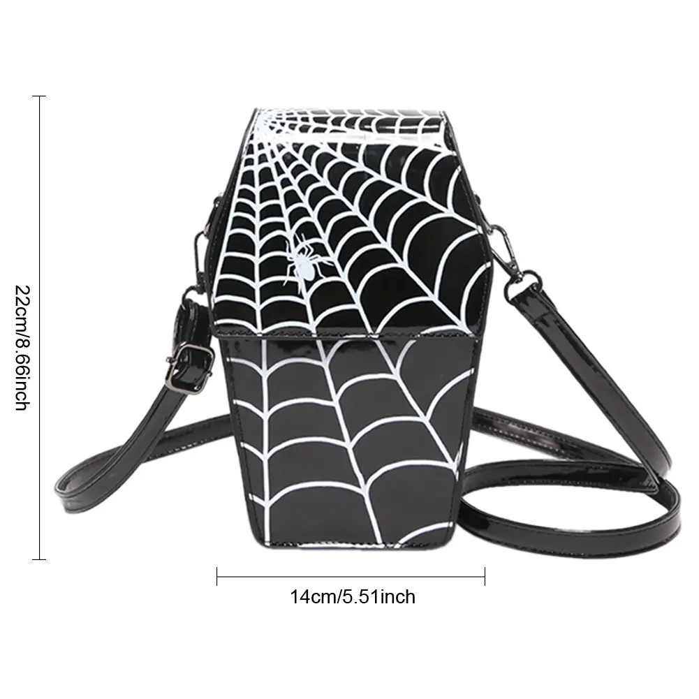 Halloween Purse Spider Web Pattern Novelty Sling Bag  Gothic Coffin Shape Crossbody Bags PU Leather Women Shoulder Bag Phone Bag
