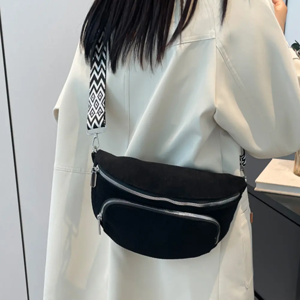 Casual Corduroy Belt Bags for Women Fashion Fanny Pack Female Banana Waist Bags Hip Purse Multi-pockets Chest Bag Crossbody Bags
