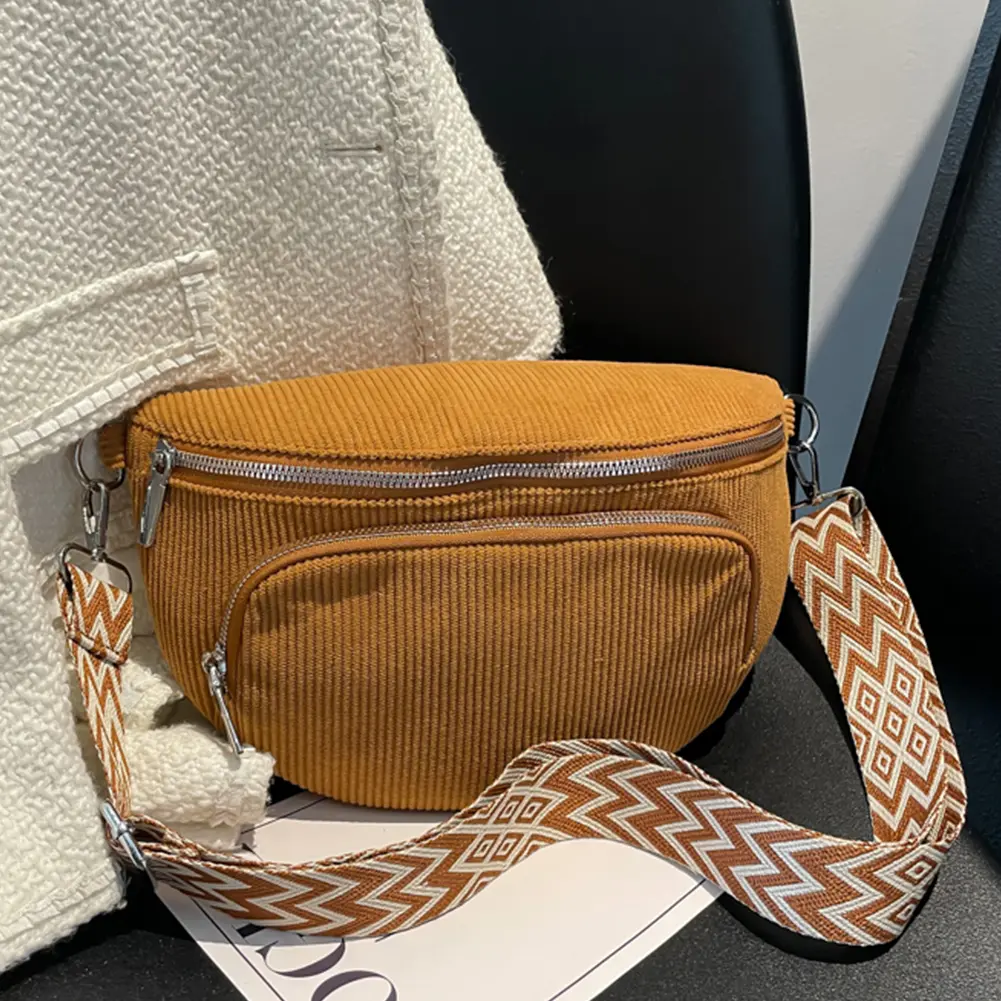 Casual Corduroy Belt Bags for Women Fashion Fanny Pack Female Banana Waist Bags Hip Purse Multi-pockets Chest Bag Crossbody Bags