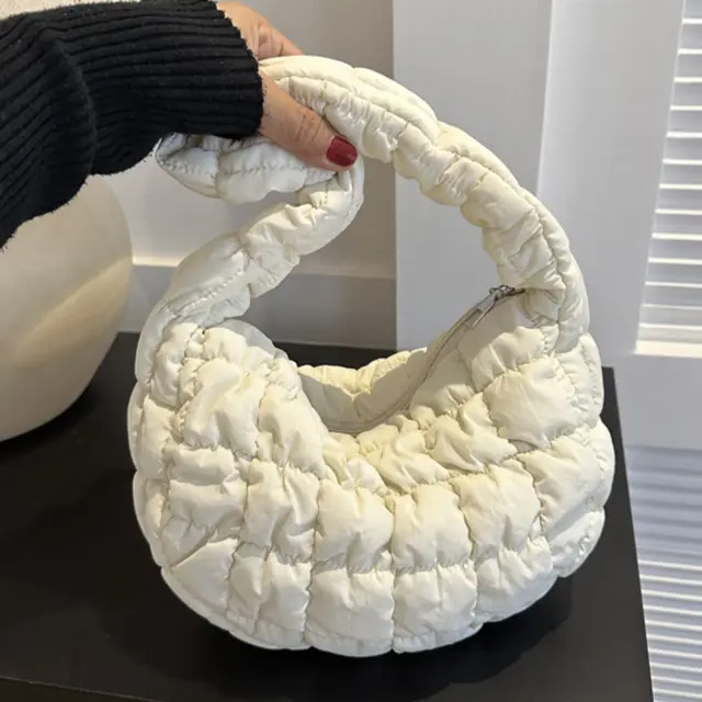Korean Ruched Solid Underarm Bag Plaid Quilted Women Small Handbag Bubble Embroidered Ladies Shoulder Bag Winter Cotton Tote Bag