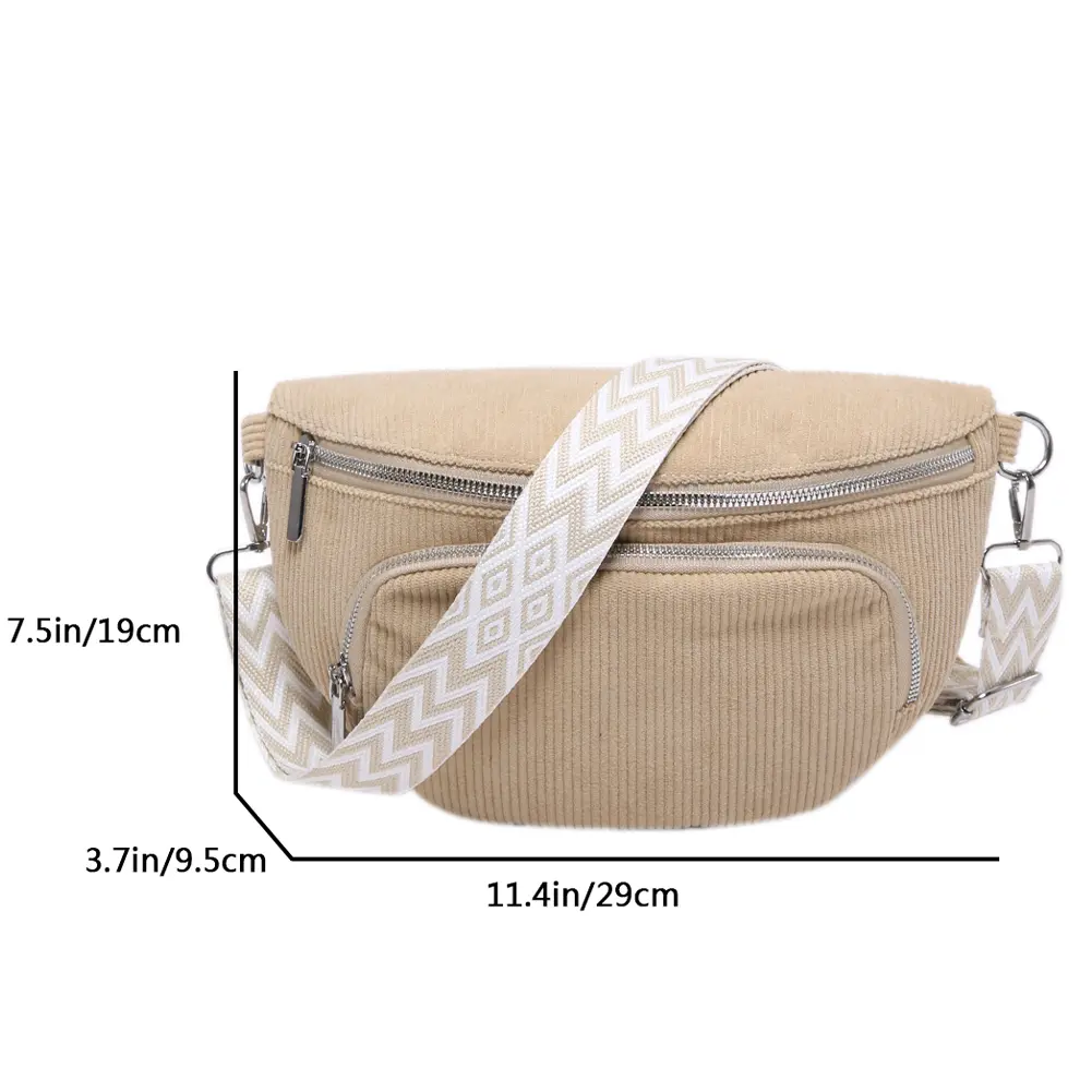Casual Corduroy Belt Bags for Women Fashion Fanny Pack Female Banana Waist Bags Hip Purse Multi-pockets Chest Bag Crossbody Bags