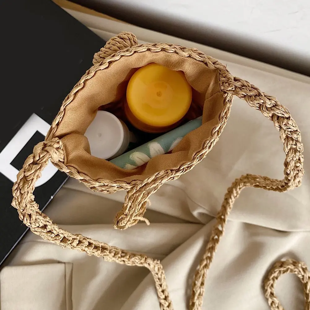 Female Vintage Crossbody Phone Bag Straw Rope Hand-woven Vacation Mini Purse Women Casual Mobile Phone Pouch Streetwear