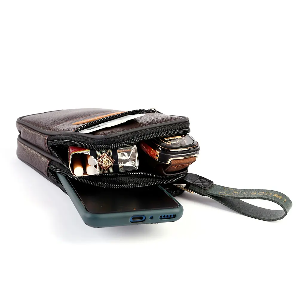Cowhide Leather Bum Pouch for Men Multi Layer Simple Belt Bag Multifunction Fanny Pack Outdoor Mobile Phone Bag Men's Waist Bags