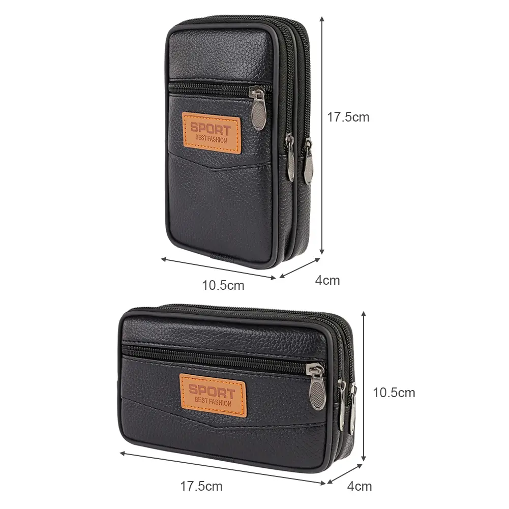 Cowhide Leather Bum Pouch for Men Multi Layer Simple Belt Bag Multifunction Fanny Pack Outdoor Mobile Phone Bag Men's Waist Bags