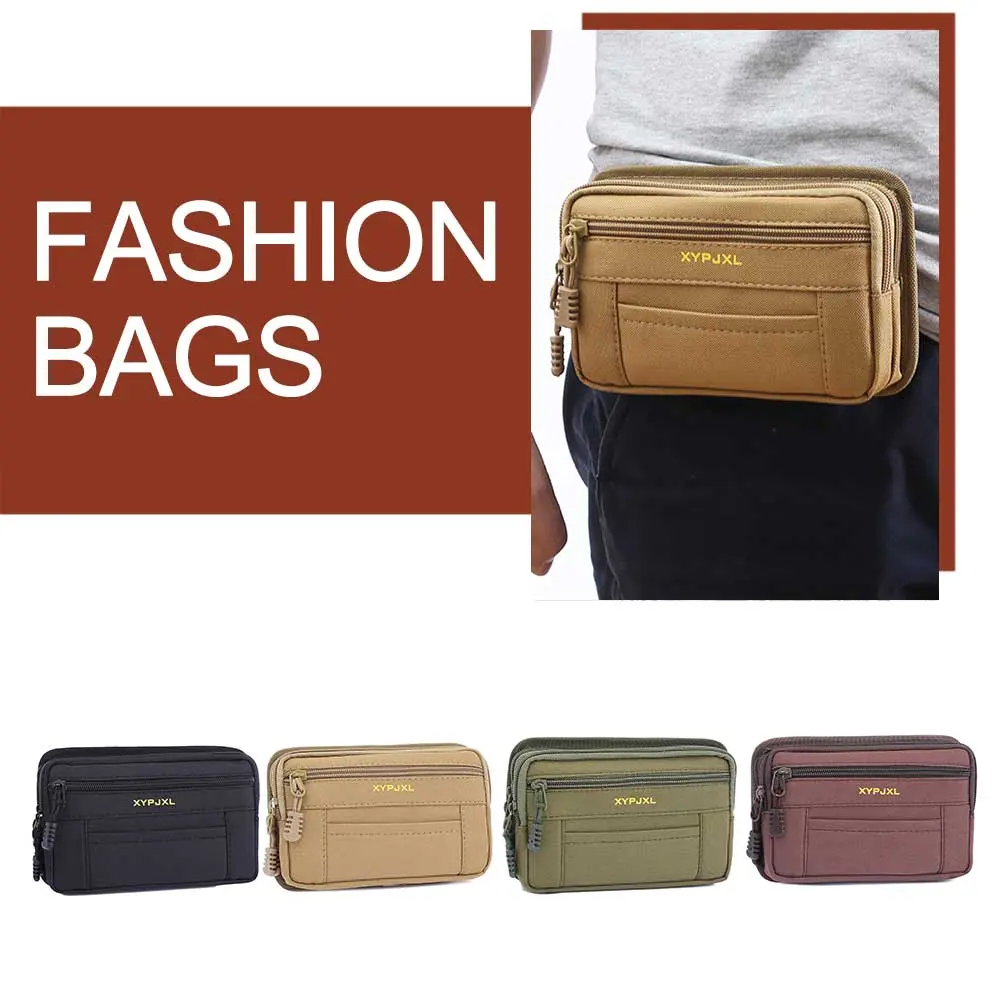 Men Canvas Mobile Phone Purse Mini Coin Small Square Belt Bags Multi-Compartment Fanny Wallet Pouch Man Pocket Design Waist Pack