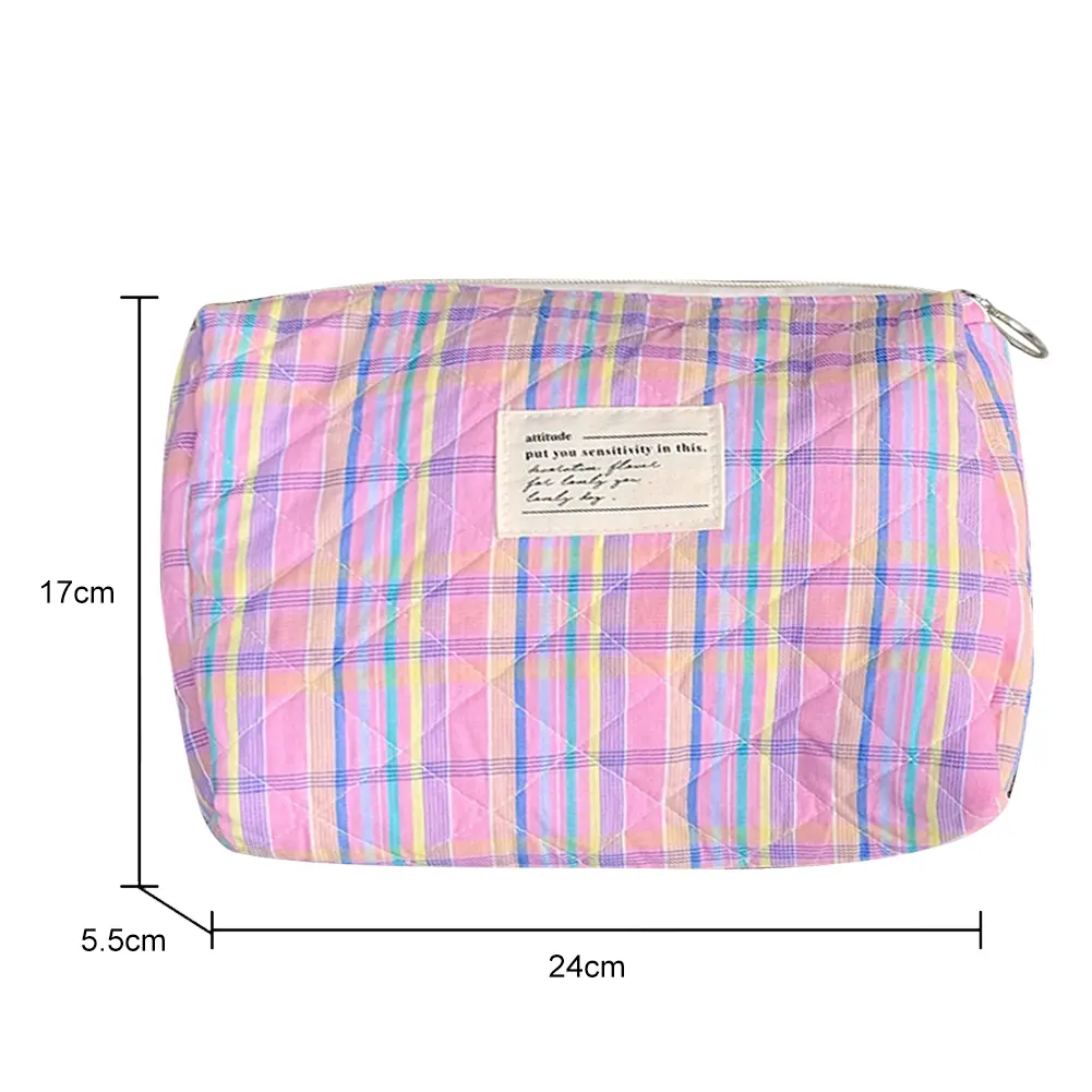 Quilted Wash Bag Female Clutch Bags Color Contrast Plaid Travel Bag Portable Storage Pouches Makeup Tool Pouches Women Mummy Bag