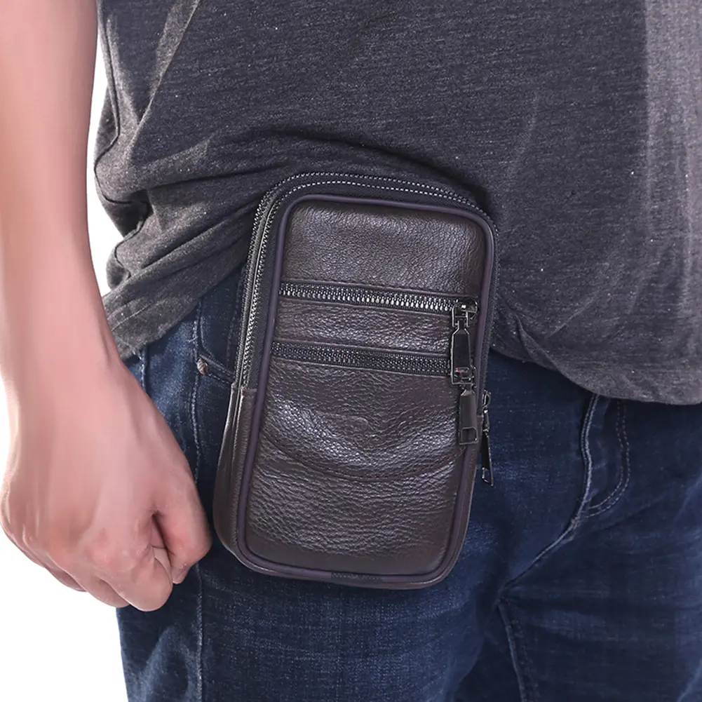 Fashion Men's bag Cowhide Leather Solid Color Waist Bag for Men Wallet 2021 New Casual Male Mini Belt Coin Purse Fanny Packs
