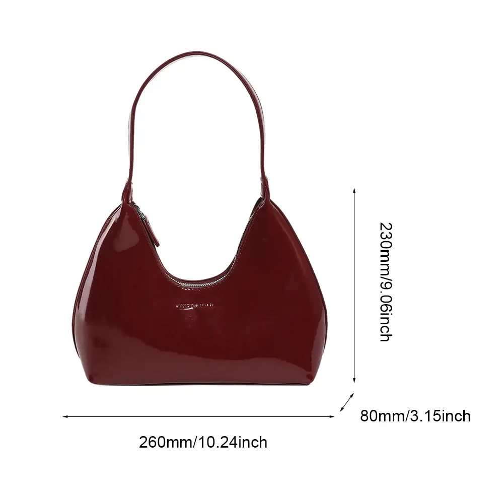 Designer Retro Wine Red Shoulder Bags for Women's Patent Leather Fashion Crescent Bag 2024 New French Small Handbag Ladies Totes