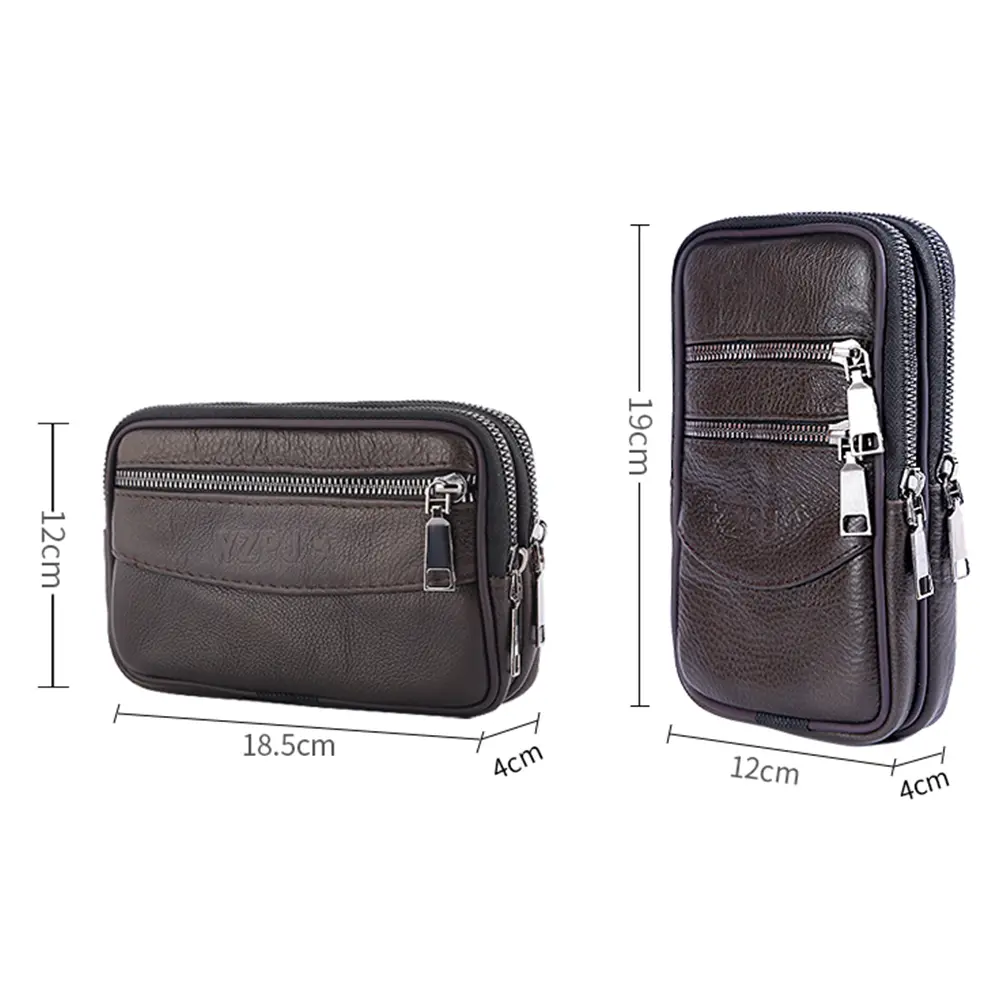 Fashion Men's bag Cowhide Leather Solid Color Waist Bag for Men Wallet 2021 New Casual Male Mini Belt Coin Purse Fanny Packs