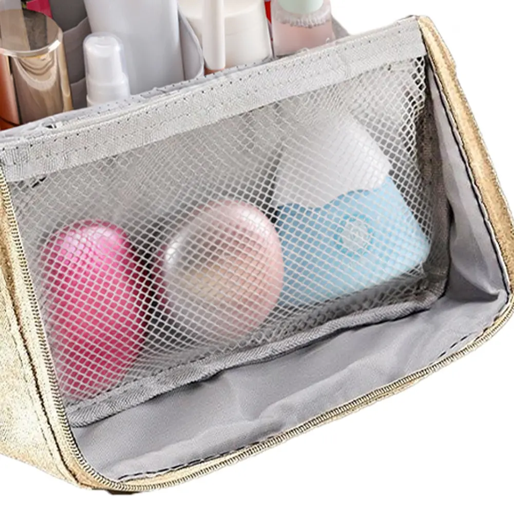 Portable Make Up Case Travel Makeup Tools Organizer Large Capacity Waterproof Open Flat Cosmetic Bag Standing Toiletry Pouch