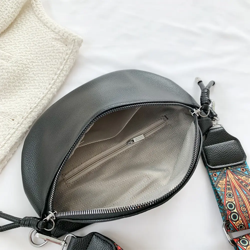 Fashion Casual Fanny Pack Bum Bag PU Leather Women Crossbody Bags Jacquard Strap Solid Color Shopping Traveling Chest Bag