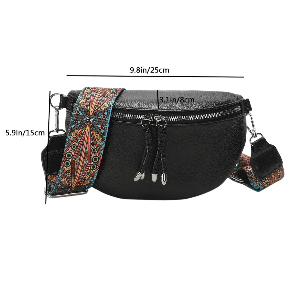 Fashion Casual Fanny Pack Bum Bag PU Leather Women Crossbody Bags Jacquard Strap Solid Color Shopping Traveling Chest Bag