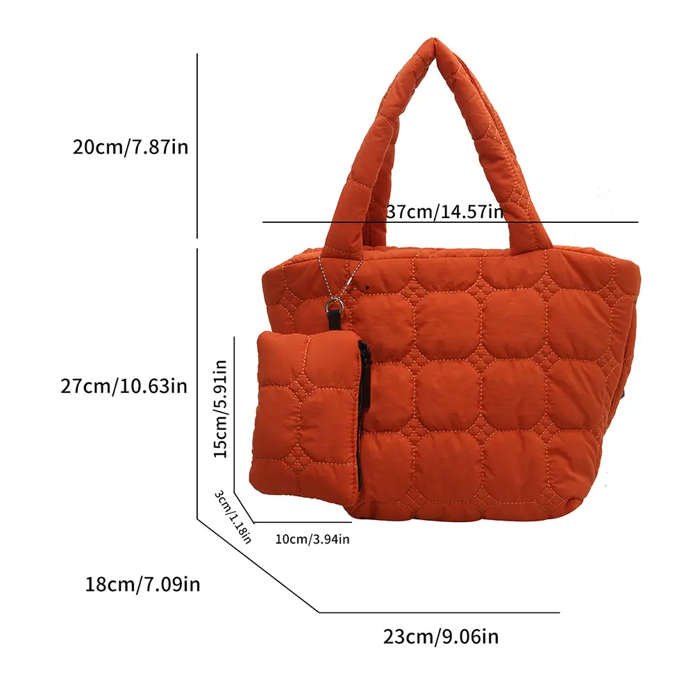 Fashion Quilted Embroidery Thread Handbag Lightweight Puffy Top-Handle Bag Large Capacity Ladies Small Totes Bag with Mini Purse