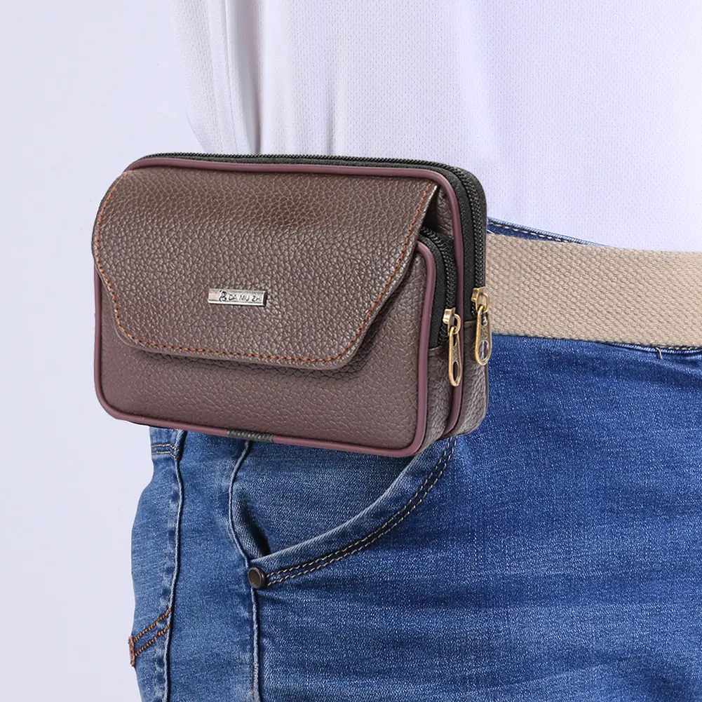 Men's Bag PU Leather Men Small Waist Bag Solid Color Fashion Male Bum Pocket Waist Belt Pack Cheap Quality Phone Pouch for Men
