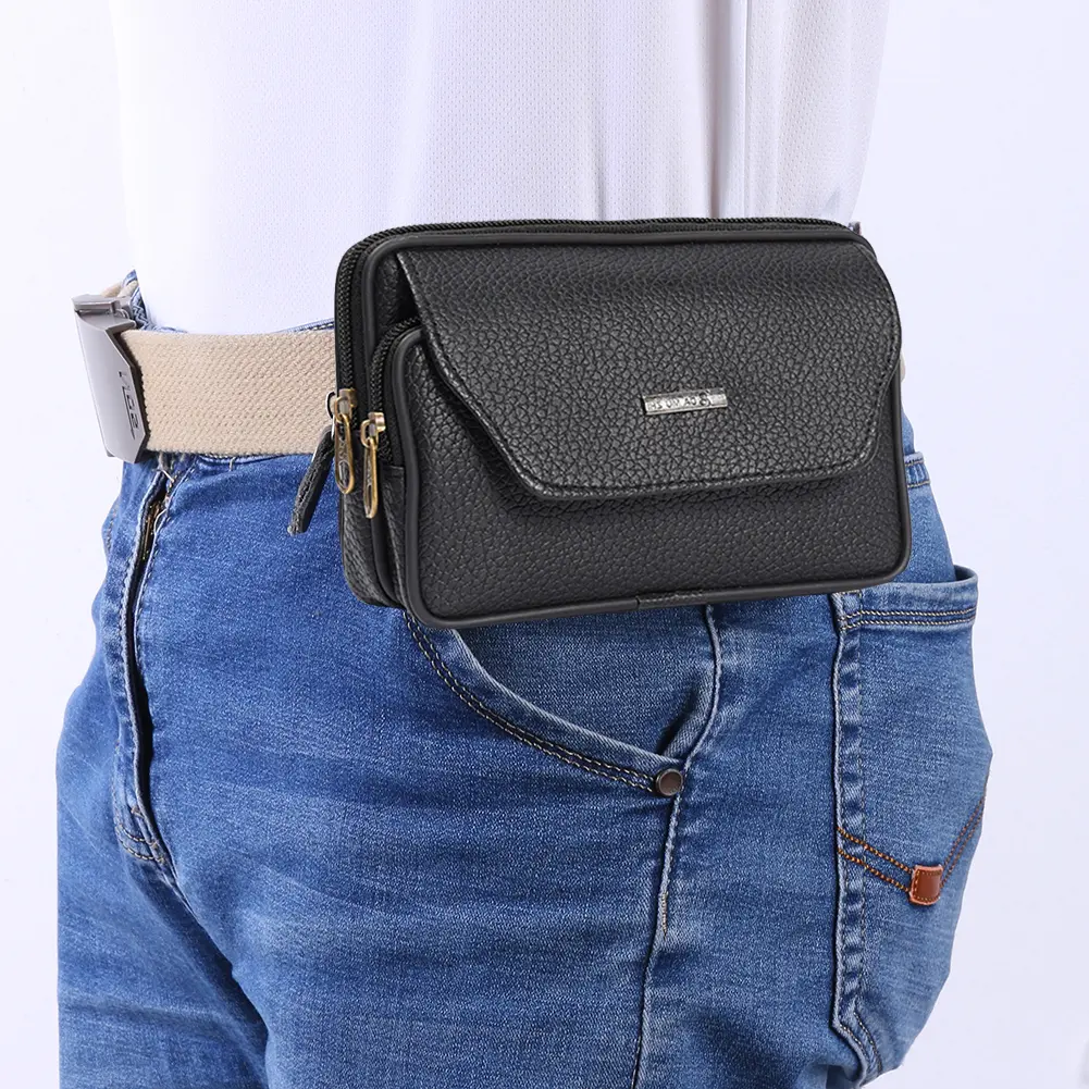 Men's Bag PU Leather Men Small Waist Bag Solid Color Fashion Male Bum Pocket Waist Belt Pack Cheap Quality Phone Pouch for Men