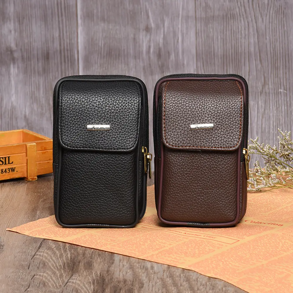 Men's Bag PU Leather Men Small Waist Bag Solid Color Fashion Male Bum Pocket Waist Belt Pack Cheap Quality Phone Pouch for Men