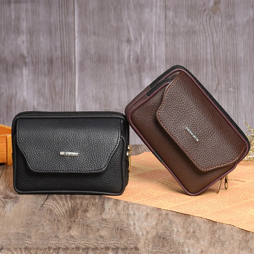 Men's Bag PU Leather Men Small Waist Bag Solid Color Fashion Male Bum Pocket Waist Belt Pack Cheap Quality Phone Pouch for Men