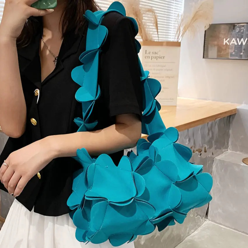 Korean Bow Knot Underarm Bag 3D Flower PU Leather Armpit Purse Designer Solid Color Shoulder Bag Ladies Temperament Tote Handbag
