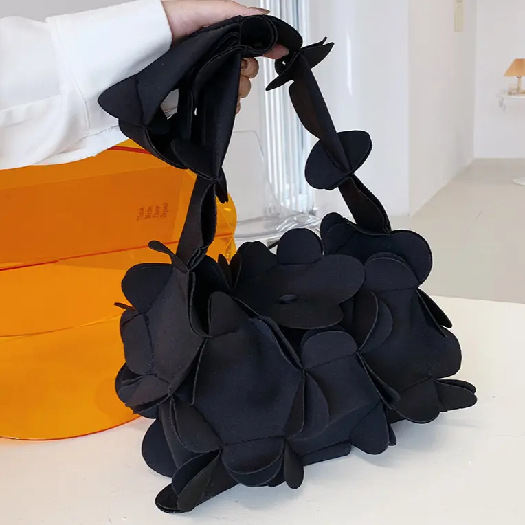 Korean Bow Knot Underarm Bag 3D Flower PU Leather Armpit Purse Designer Solid Color Shoulder Bag Ladies Temperament Tote Handbag