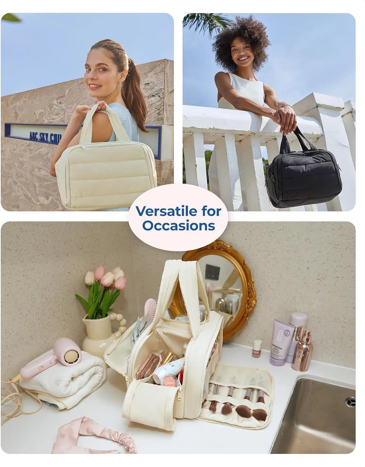 Portable Makeup Handbag Waterproof Top Handle Bags Large Capacity Toiletry Soft Storage Bag Women Lightweigh Travel Wash Case