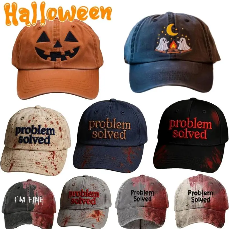 Halloween I'm Fine Dark Bloody Caps Problem Solved Baseball Caps Women Men Sun Hats Pumpkin Face Outdoor Sprots Custom DIY Hats