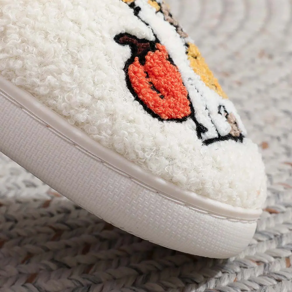 Halloween Plush Slippers Warm Slip-on House Shoes Anti Slip Home Slippers Cute Furry Pumpkin Dog Slippers Flat Thermal Slippers