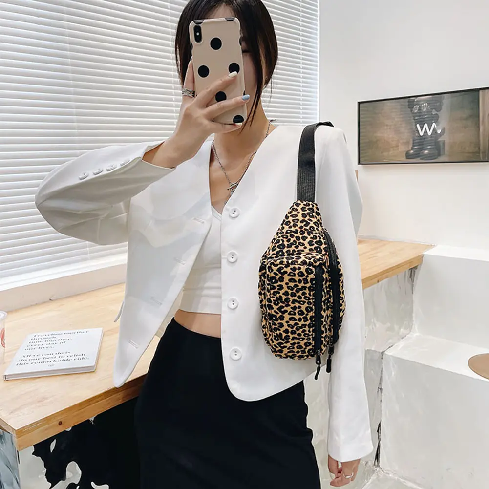 Women's Bag Waist Packs Flannel Leopard Pattern Printing Crossbody Shoulder Chest Bag Fashion Ladies Shopper Handbags Waist Pack