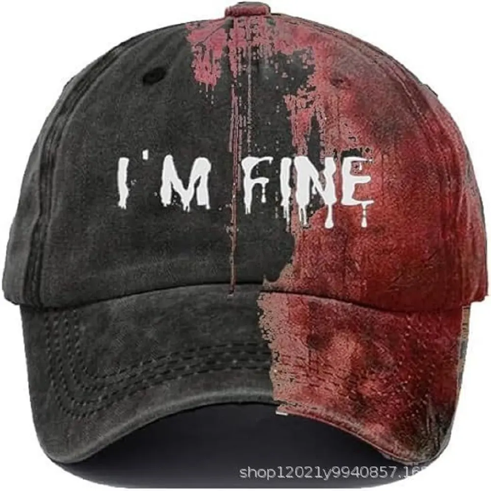 Halloween I'm Fine Dark Bloody Caps Problem Solved Baseball Caps Women Men Sun Hats Pumpkin Face Outdoor Sprots Custom DIY Hats