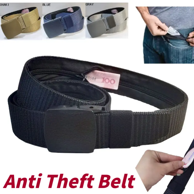 Tactical Outdoor Belt Cash Anti-Theft Belt Waist Bag for Men Women Belt with Zipper Money Slot Pocket Quick Release Elastic Belt