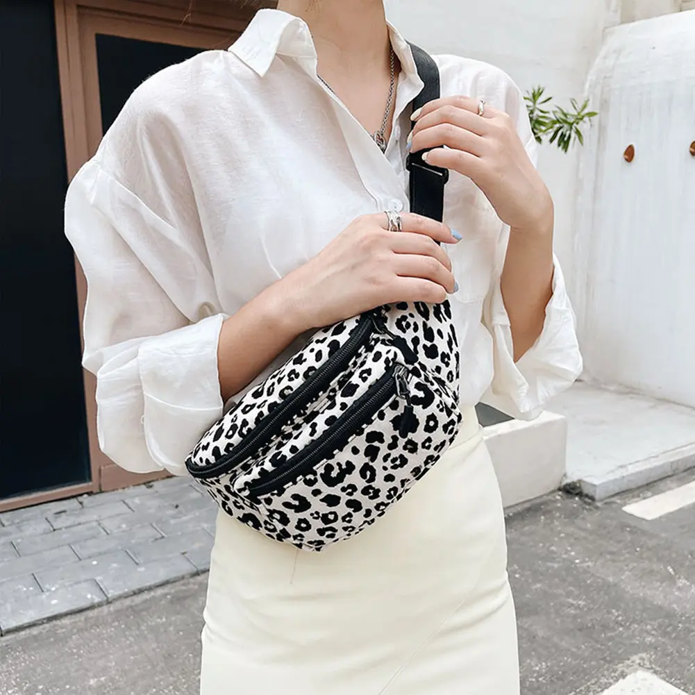 Women's Bag Waist Packs Flannel Leopard Pattern Printing Crossbody Shoulder Chest Bag Fashion Ladies Shopper Handbags Waist Pack