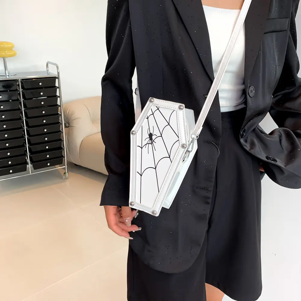 Halloween Cobweb Crossbody Bag 2023 Gothic Coffin Shape Phone Satchel Retro PU Leather Women Spider Purses Cosplay Shoulder Bags