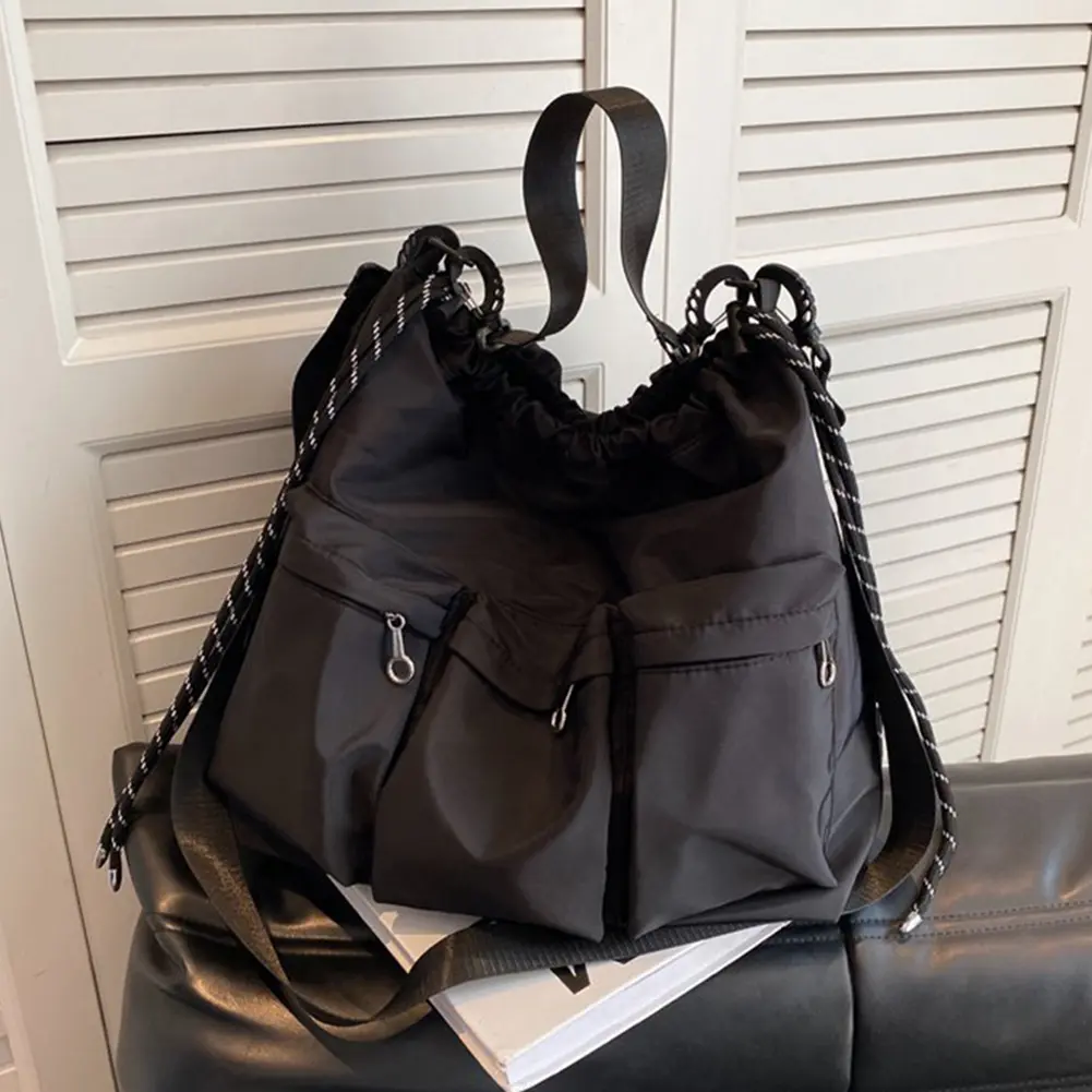 2023 Unisex Black Drawstring Tote Bag New Oxford Cloth Versatile Crossbody Bag Lage Capacity Casual Handbag Fashion Shoulder Bag