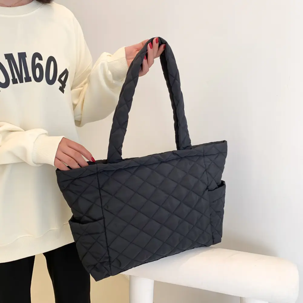 Cotton Padded Underarm Bags Autumn Winter Women's Handbags Rhombus Pattern Travel Shoulder Bags Large Capacity Zipper Totes Bags