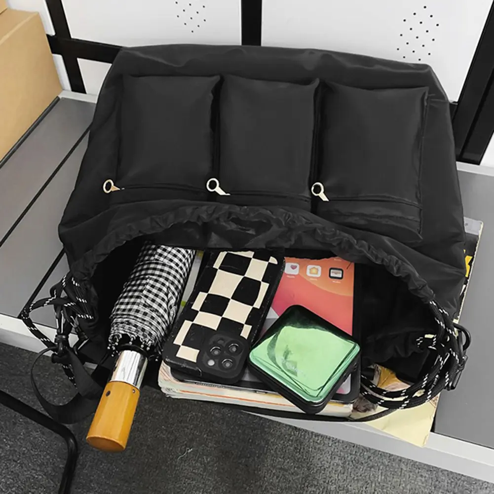 2023 Unisex Black Drawstring Tote Bag New Oxford Cloth Versatile Crossbody Bag Lage Capacity Casual Handbag Fashion Shoulder Bag