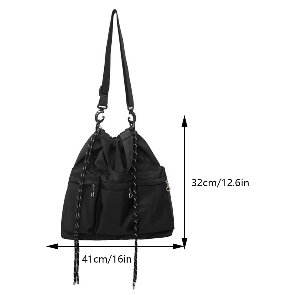 2023 Unisex Black Drawstring Tote Bag New Oxford Cloth Versatile Crossbody Bag Lage Capacity Casual Handbag Fashion Shoulder Bag
