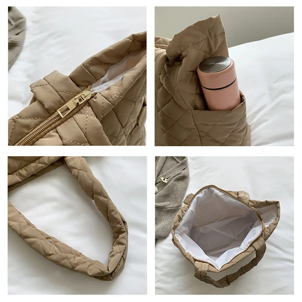 Cotton Padded Underarm Bags Autumn Winter Women's Handbags Rhombus Pattern Travel Shoulder Bags Large Capacity Zipper Totes Bags