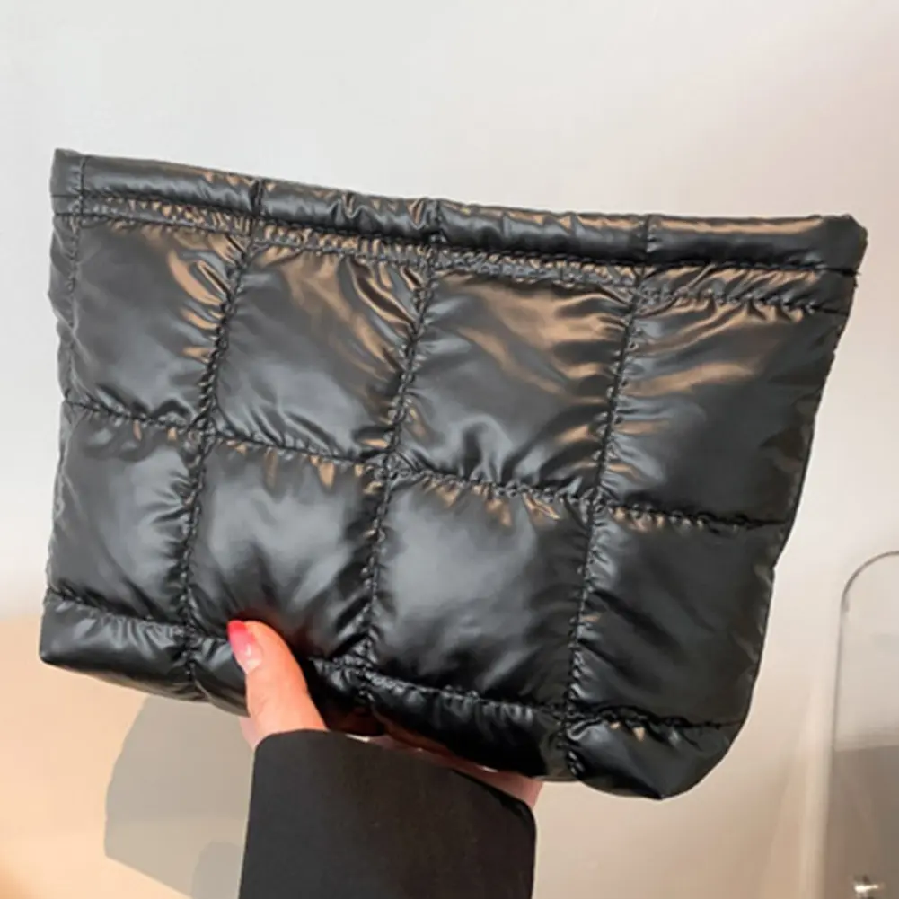 Women's Makeup Pouch Quilted Padded Cosmetic Pouch Puffer Cotton Ladies Storage Bags Down Checkered Fashion Clutch Bag Organizer