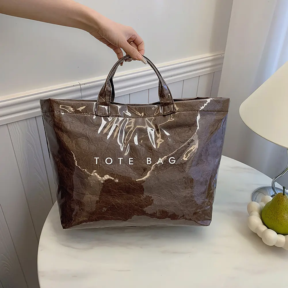New Large Capacity Handbag Transparent Tote Bag for Women Classic Solid Commuting Bag PVC Waterproof Letter Print Top Handle Bag