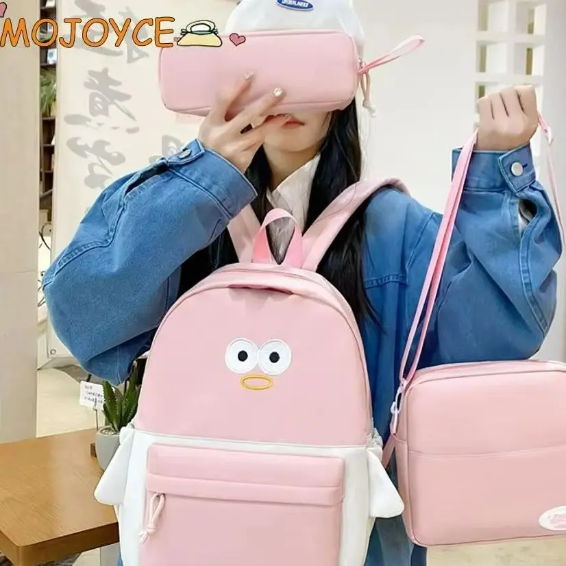 3Pcs Casual School Bookbag Women Cute School Storage Bag Travel Backpack College Laptop Bag with Small Handbag & Pencil Case