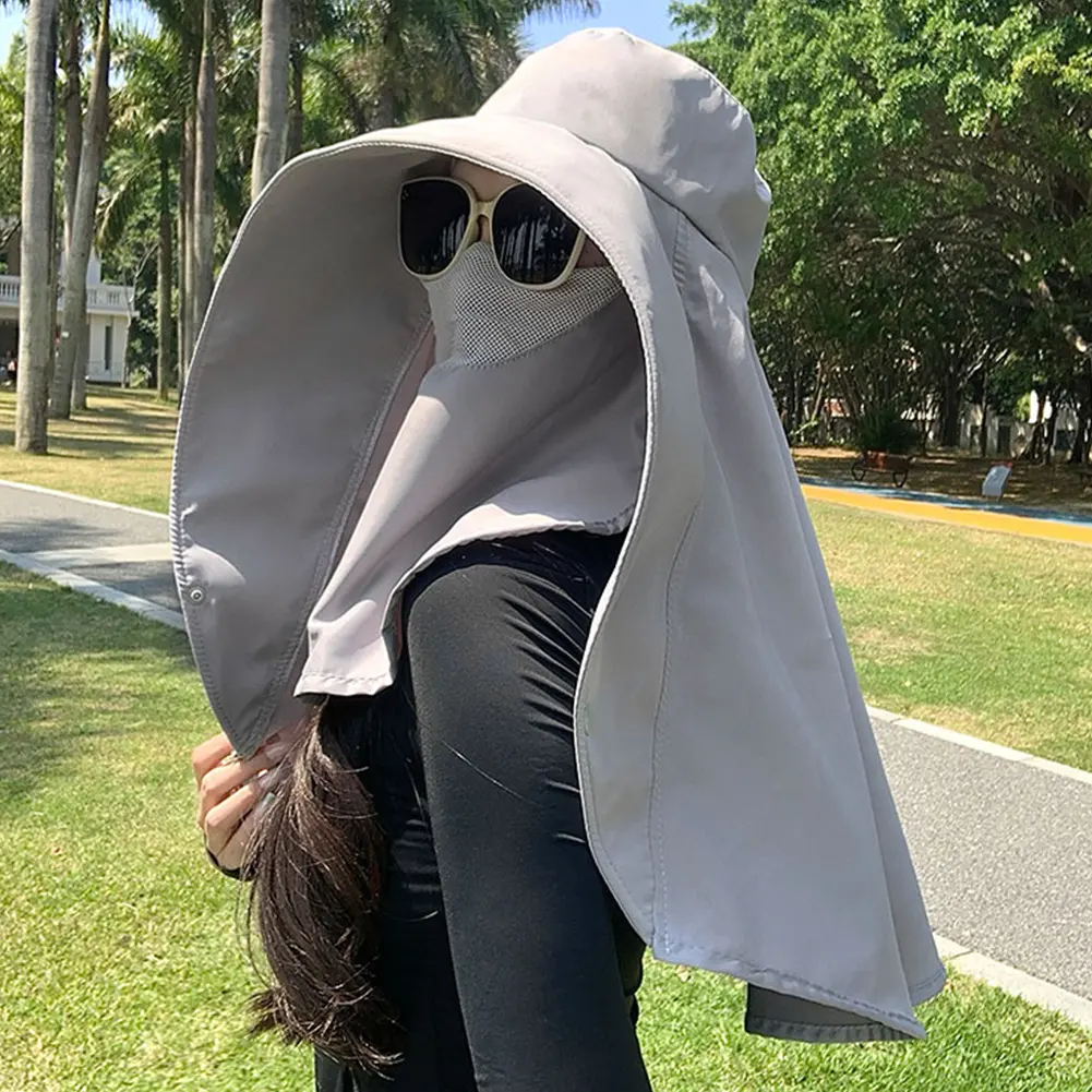 Round Top Large Brim Hat with Neck Flap Face Covering Mask Wide Brim Fishing Hat Lightweight Packable Bucket Hat Sun Visor Cap
