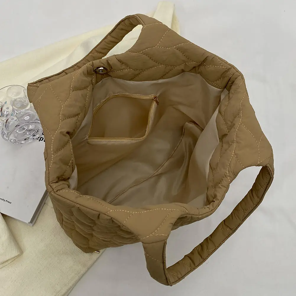 Fashion Elegant Casual Hand Bags Embroidery Thread Quilted Top-handle Bag Large Capacity Soft Cotton-Padded Shopper Bag