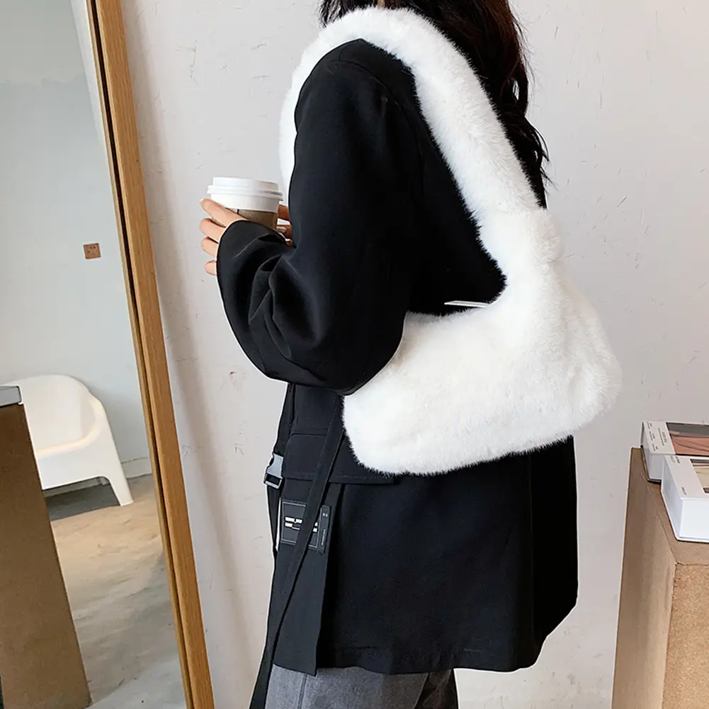 Fashion New Solid Color Shoulder Underarm Bag Women Plush Soft Autumn Winter Fashion Fluffy Totes Handbag Lady Travel Purse
