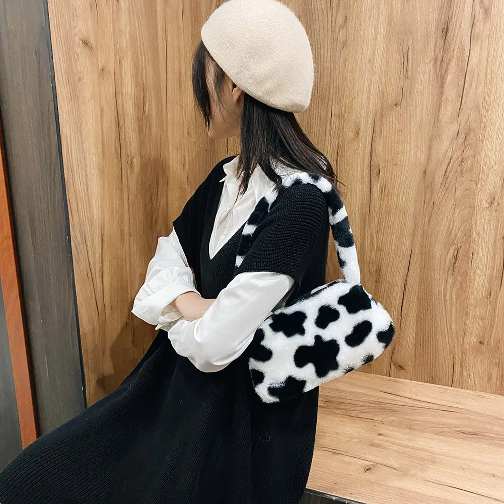Fashion New Solid Color Shoulder Underarm Bag Women Plush Soft Autumn Winter Fashion Fluffy Totes Handbag Lady Travel Purse